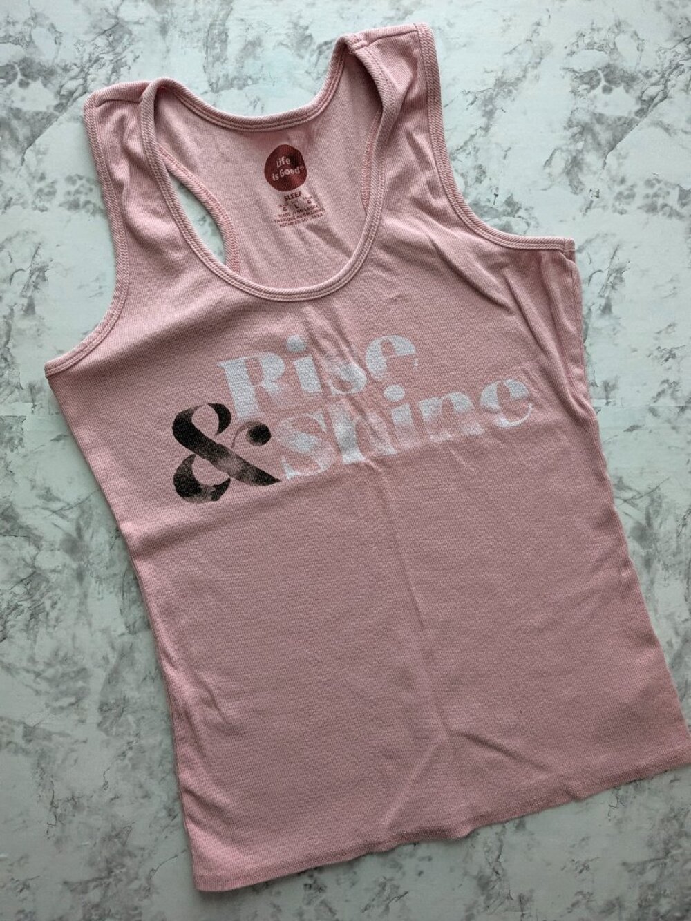 Life is Good Womens Tank Top Large Pink Rise & Shine Ribbed Racerback